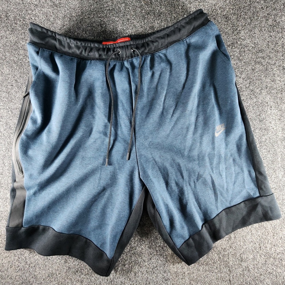 Nike Tech Fleece Shorts Mens 2XL Blue Black‎ Heathered 805160-328 Athletic Gym